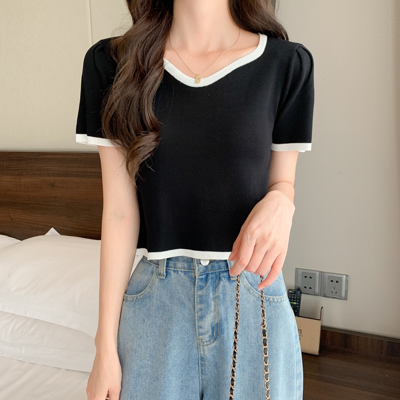 Áo Thun Tay Ngắn Cổ Chữ v Dáng Ôm Thời Trang Mùa Hè Hàng Mới 2022 Dành Cho Bạn Nữ