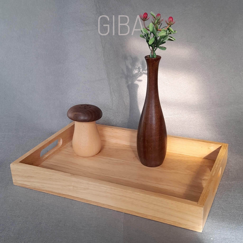 Khay gỗ đựng đồ ăn có tay cầm - GIBA