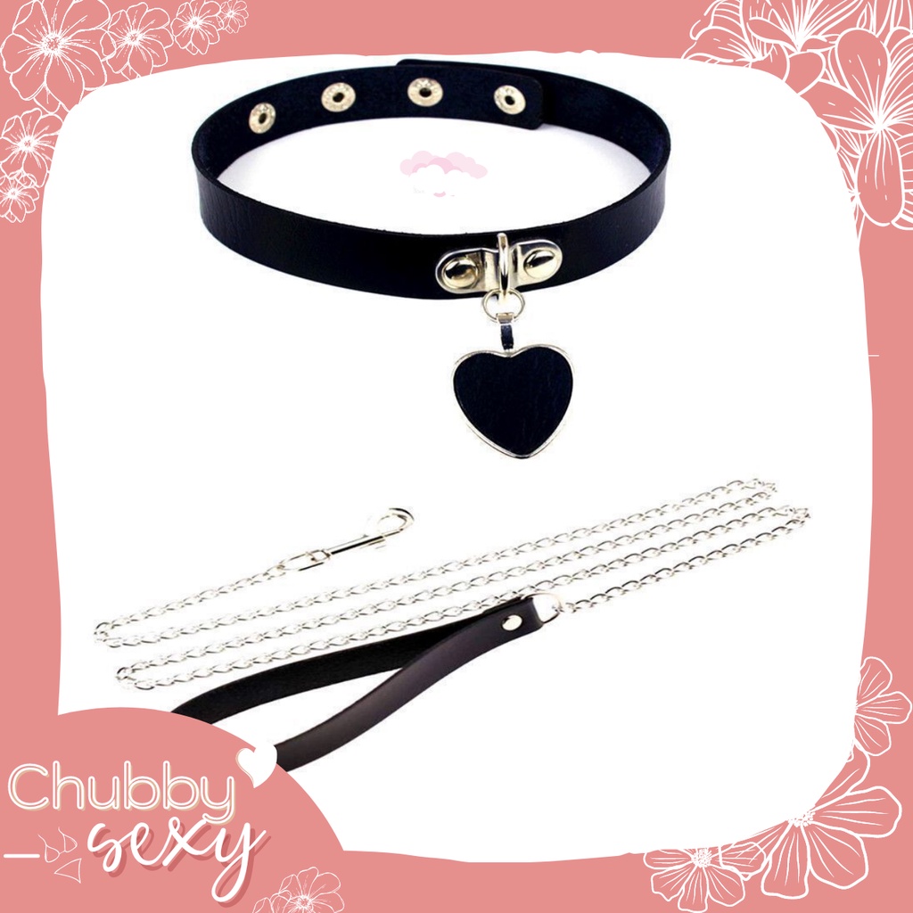 Vòng Cổ Choker Sexy Vòng Cổ Da Chốt Trái Tim Kèm Dây Xích Kéo -- PK14  Chubby.Sexy