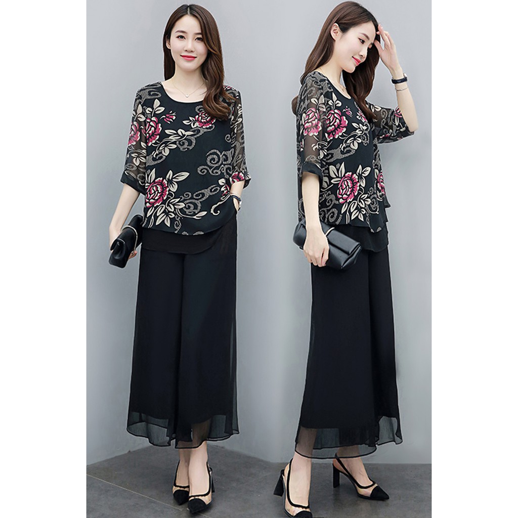 Bộ đồ voan nữ trung niên MAYA, Form Rộng Tay Ngắn VT02