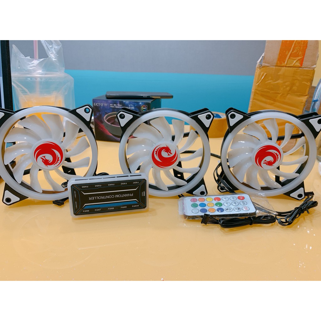 Bộ 3 Fan led tải nhiệt coolmoon RGB và dual ring cho máy tính + Remote đổi màu