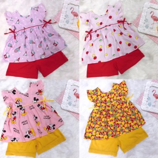SIZE 3-10 (12-30KG) ĐỒ BỘ BÉ GÁI ÁO TAY CÁNH TIÊN QUẦN ĐÙI VẢI TOLE IN HÌNH
