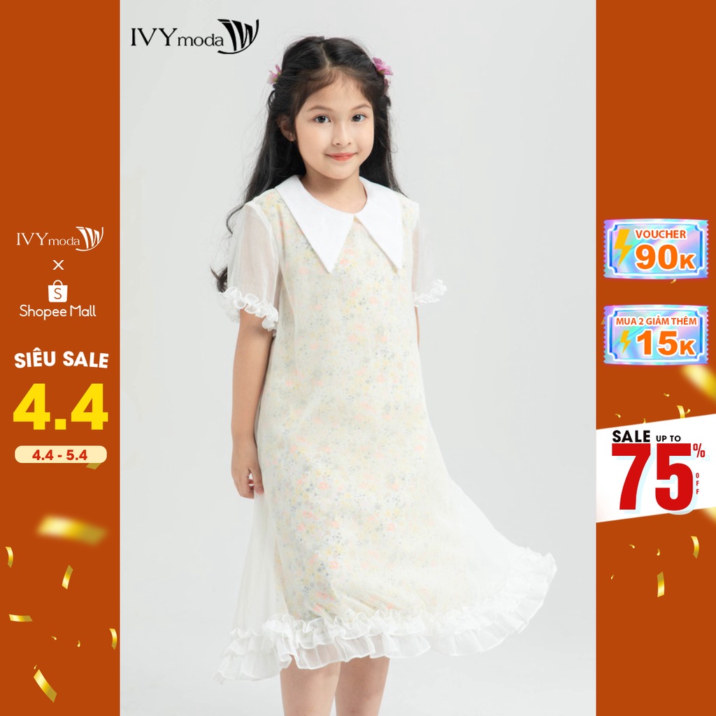 [NHẬP WABRTL5 GIẢM 10% TỐI ĐA 50K ĐH 250K ]Đầm hoa cổ Peterpan bé gái IVY moda MS 48G0946