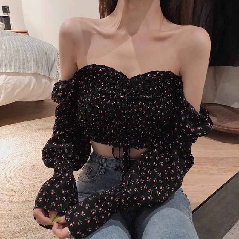 Áo hoa cổ vuông phong cách ngọt ngào gợi cảm cho nữ