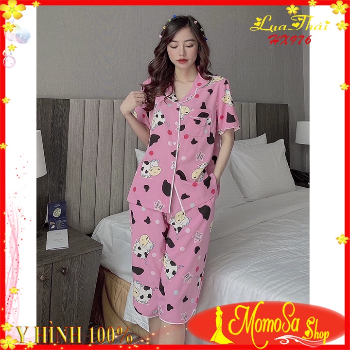 Đồ Bộ Pijama Nữ Mặc Nhà Đồ Bộ Lụa Thái Cao Cấp Mềm Mịn Quần Lửng - MOMOSA