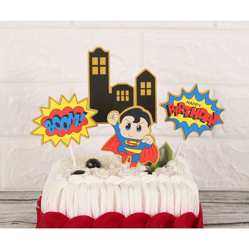 Bộ hình cắm giấy siêu nhân Superman trang trí bánh sinh nhật, topper cake