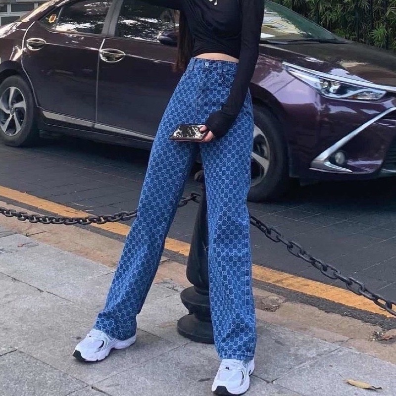 GUCCI Jeans quần ống suông lưng cao hot hit hàng cao cấp