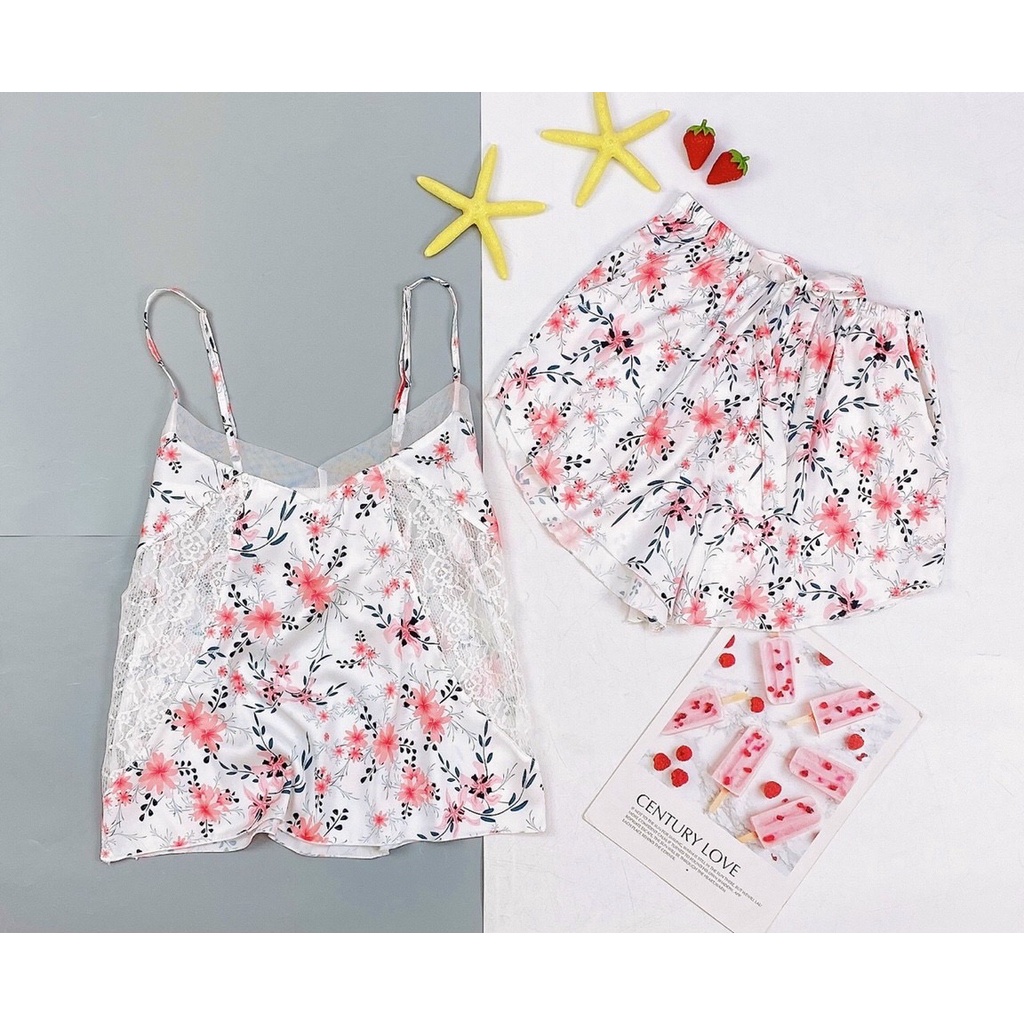 🎀 Vải xịn 🎀 Bộ đồ ngủ mặc nhà sexy ren Hai dây croptop ren hai bên cao cấp sleepwear