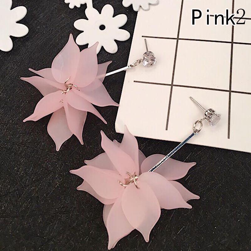 Khuyên tai tua rua hoa rơi dáng dài màu trơn thời trang cho nữ