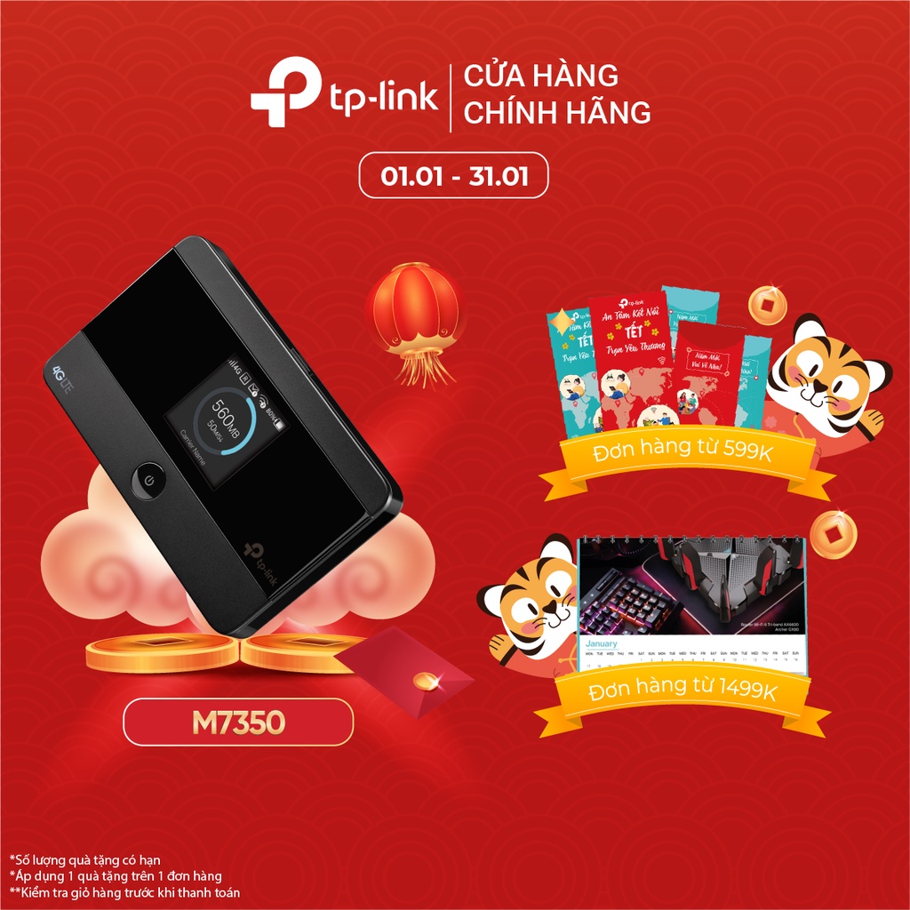 [Mã 11ELSALE hoàn 7% xu đơn 300K] Bộ Phát Wifi Di Động TP-Link M7350 3G/4G LTE 150Mbps