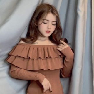 Váy len body trễ vai