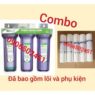 COMBO Bộ lọc nước sinh hoạt gia đình 3 cấp ly 10 inch +5 CÂY LÕI SỐ 1 PPF10