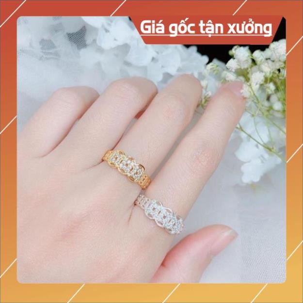 FREE SHIP Nhẫn kim tiền thần tài đính đá bạc ta xi vàng