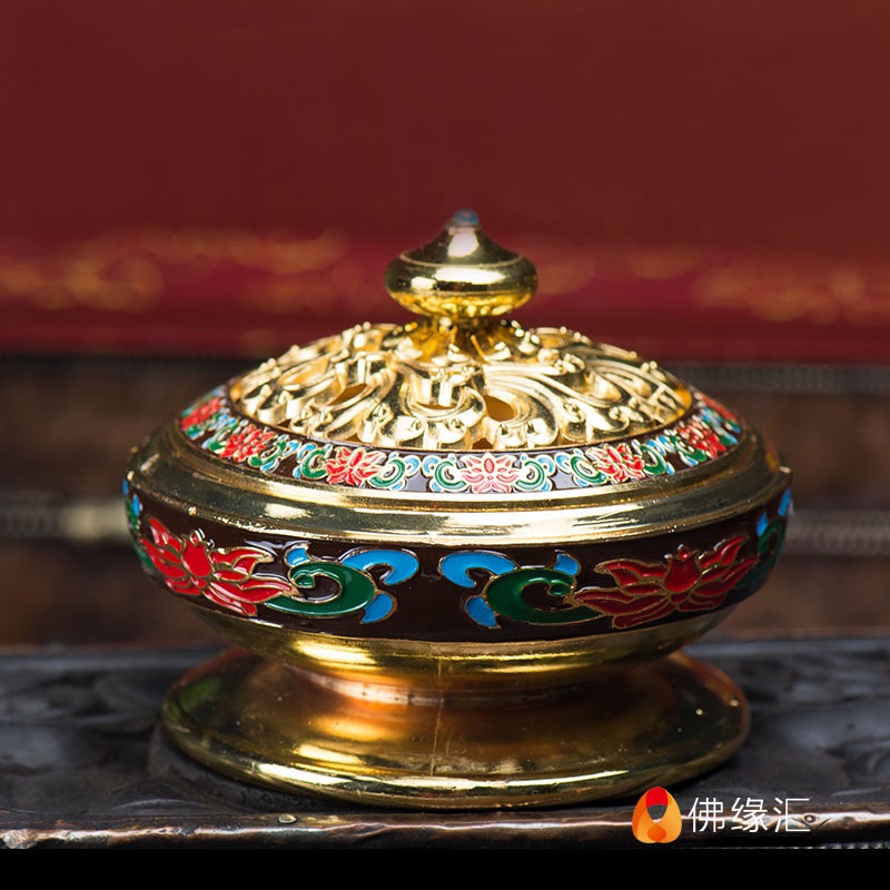❡№Phật Yuanhui Truyền thống Tây Tạng Lư hương truyền thống Đồ trang trí bằng gỗ đàn hương Cổ rỗng Sáng tạo Lư hương bằng đồng tốt cho chùa Phật Đèn đốt hương bằng đồng