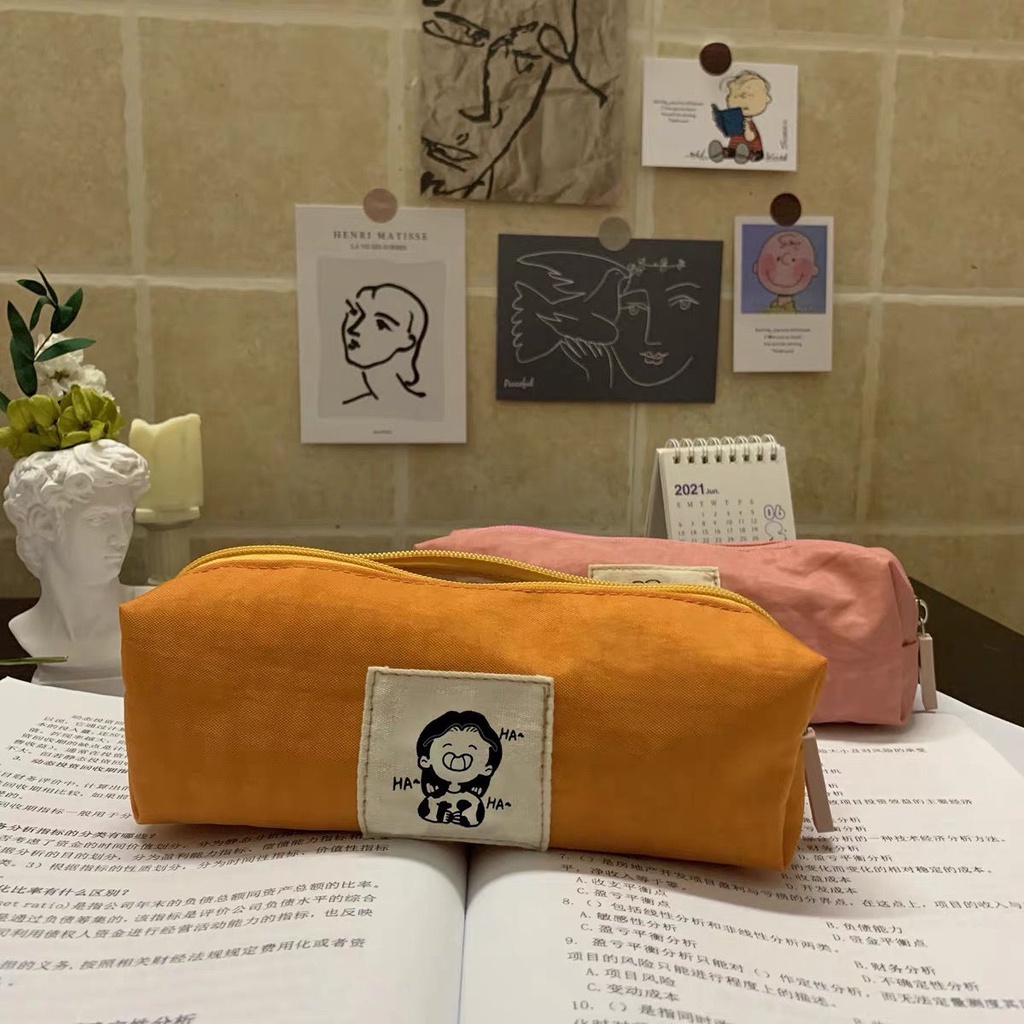 Bóp Viết Vải Canvas Màu Trơn In Họa Tiết Hoạt Hình Dễ Thương