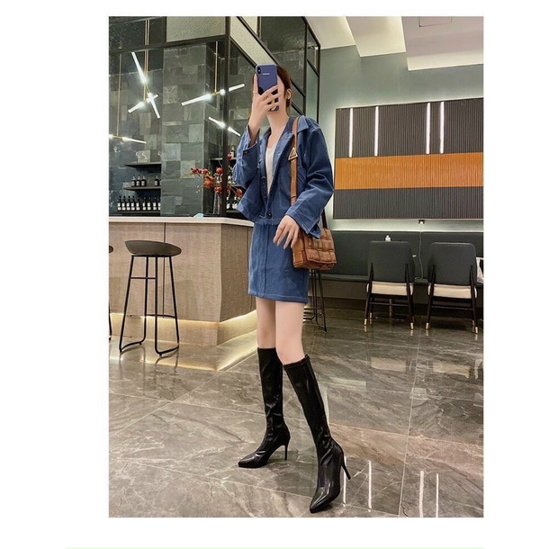 Bốt đùi gót nhọn da lì siêu phẩm hot hit