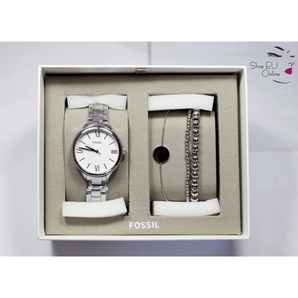 htn Bộ đồng hồ nữ Fossil & vòng tay thời trang (màu trắng)