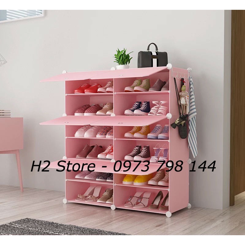 TỦ NHỰA ĐỰNG GIÀY DÉP 12 Ô (chia ô) VÁCH HỒNG NHẠT