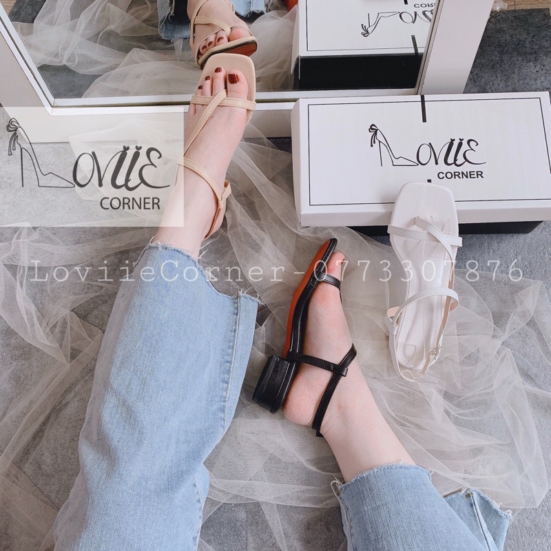 GIÀY SANDAL DÂY LOVIIECORNER - SANDAL NỮ QUAI MẢNH DÂY CHÉO XỎ NGÓN ĐẾ VUÔNG THẤP S200518