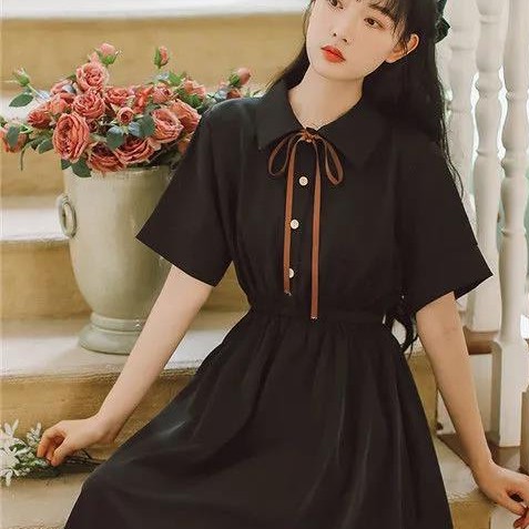 ⭐0412⭐New summer fashion Korean style bow tie short-sleeved dress
