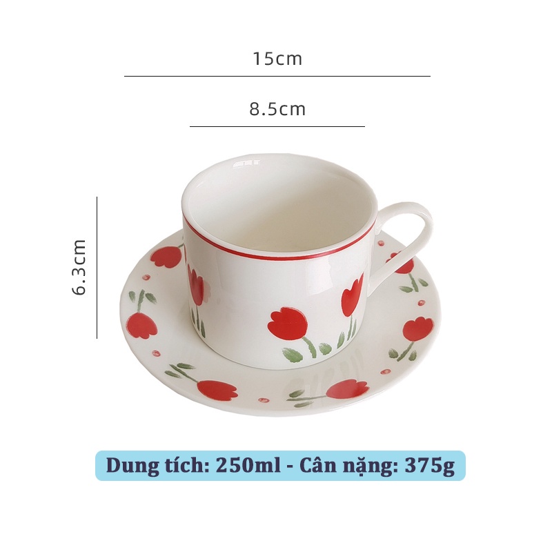 Bộ tách trà cafe 200ml, set cốc đĩa trà bánh gốm sứ KITCAT STORE
