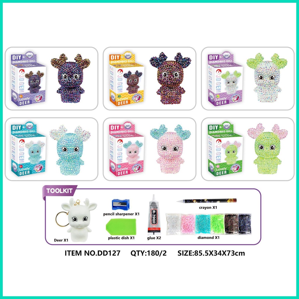 Bộ Móc Khóa Đính Đá 5D DIY Hình Chú Hươu Để Trang Trí