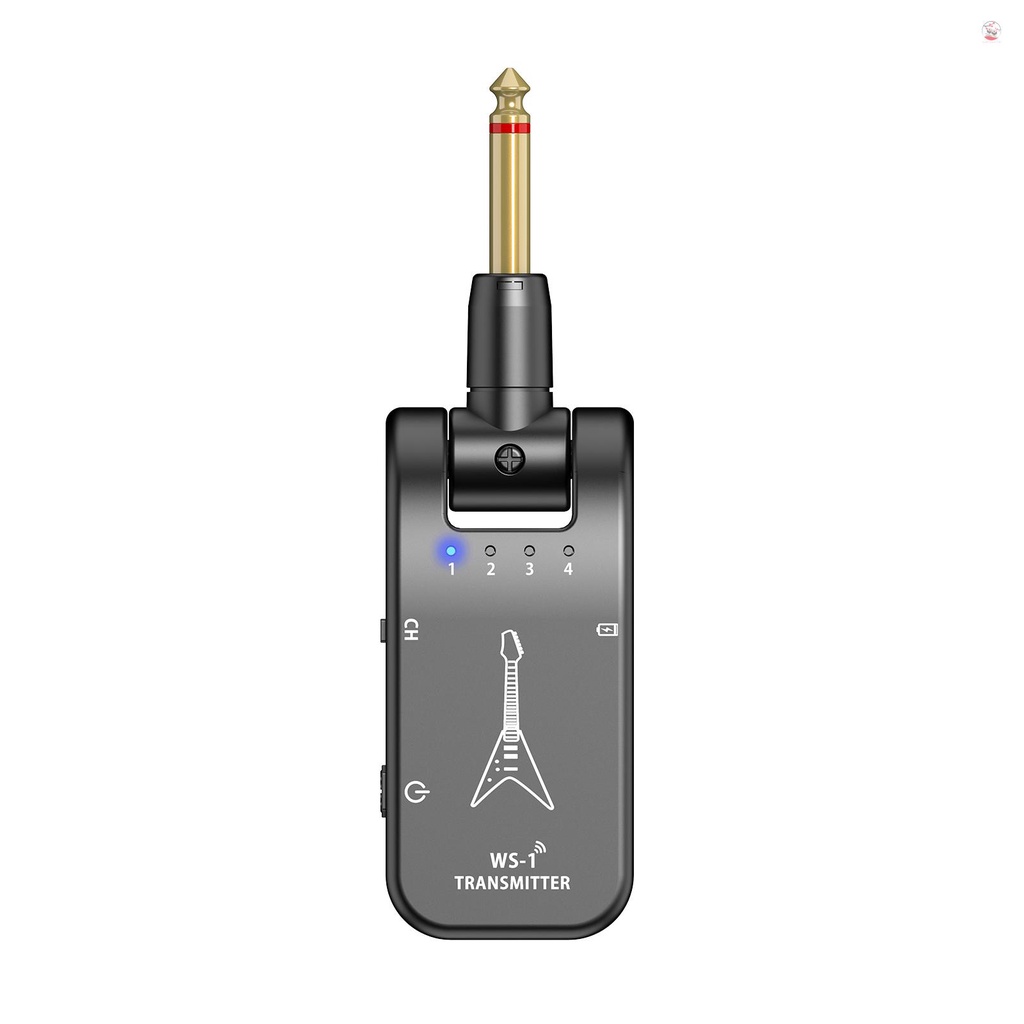 WS-1 2.4GHz Wireless Guitar System Rechargeable Audio Transmitter and Receiver 4 Channels 30m Transmission 282º Rotatable Head 5H Endurance for Electric Guitar Bass