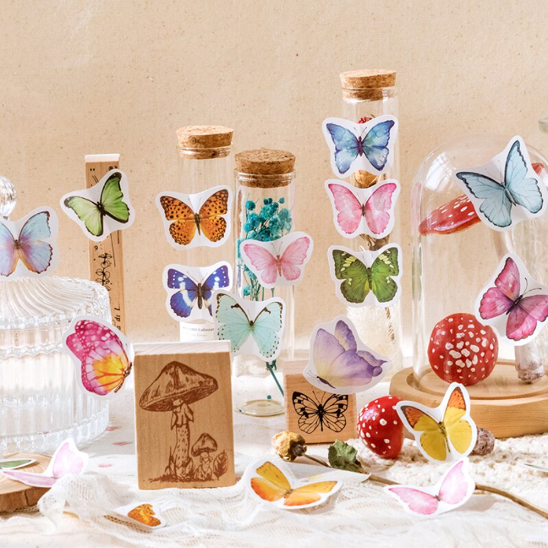 Set 45 Miếng Dán Trang Trí Sổ Lưu Niệm Hình Cây Và Bướm Cổ Điển Diy