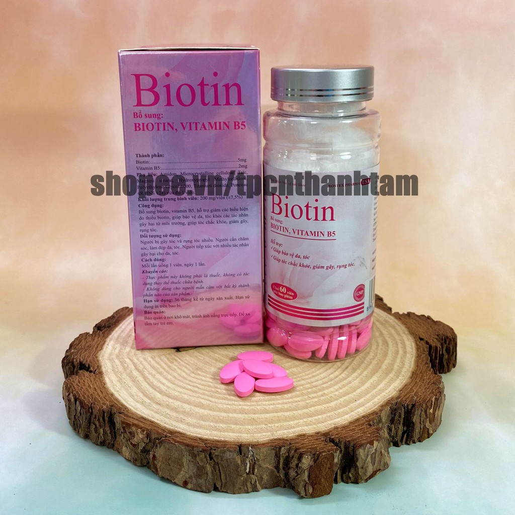 Viên uống BIOTIN bổ sung biotin+vitamin B5 giúp giảm rụng tóc, bảo vệ da, chắc móng – Hộp 60 viên