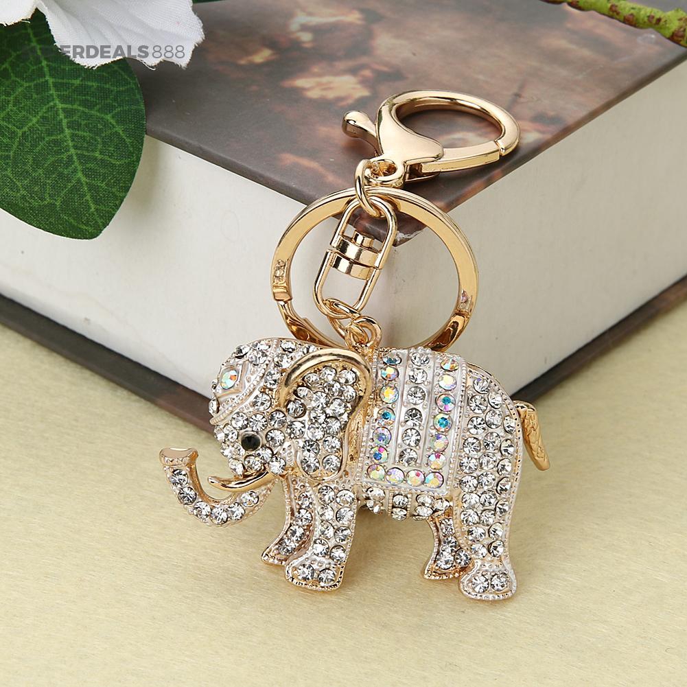 Móc khóa phối hình con voi đính đá thiết kế thời trang