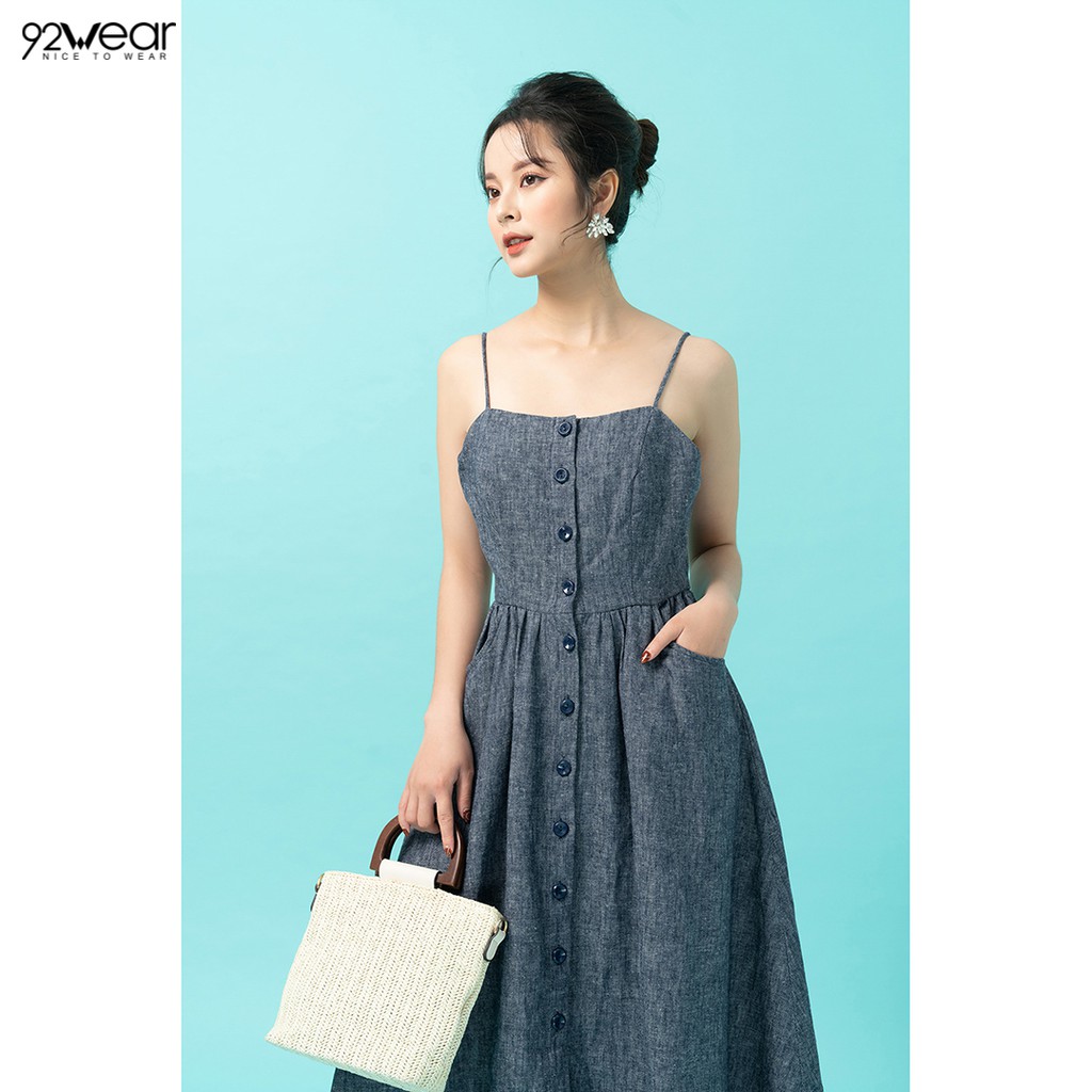 Đầm xòe thiết kế dự tiệc 92WEAR dáng dài, nẹp cúc thân trước DDW1070 | BigBuy360 - bigbuy360.vn