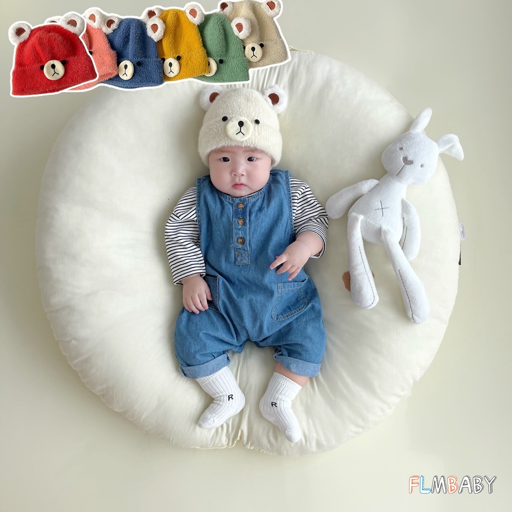 Mũ Len Giữ Ấm Tai Gấu Dễ Thương Cho Trẻ Sơ Sinh