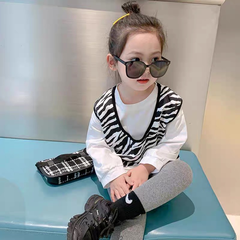 Đồ bộ bé gái, Set thu 3 chi tiết gồm áo phông dài tay, quần dài legging chất thun nỉ và áo kiểu gilê sọc vằn size 7-18kg