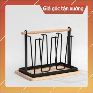 Giá để cốc chén uống nước -loại 6 cốc- khay tre