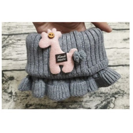Khăn len quàng cổ đính thú mẫu mới cho bé, Khăn len ống nhúm bèo siêu cute cho bé gái