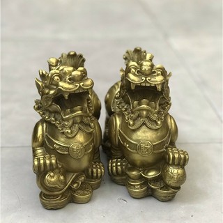Tượng Cặp tỳ hưu như ý phong thuỷ chất liệu bằng đồng vàng