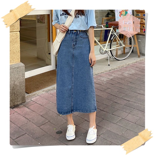 (SẴN) Chân Váy bò dài FIRST DATE chân váy jean denim  chữ A chân váy jeans trơn basic đơn giản dễ phối | BigBuy360 - bigbuy360.vn