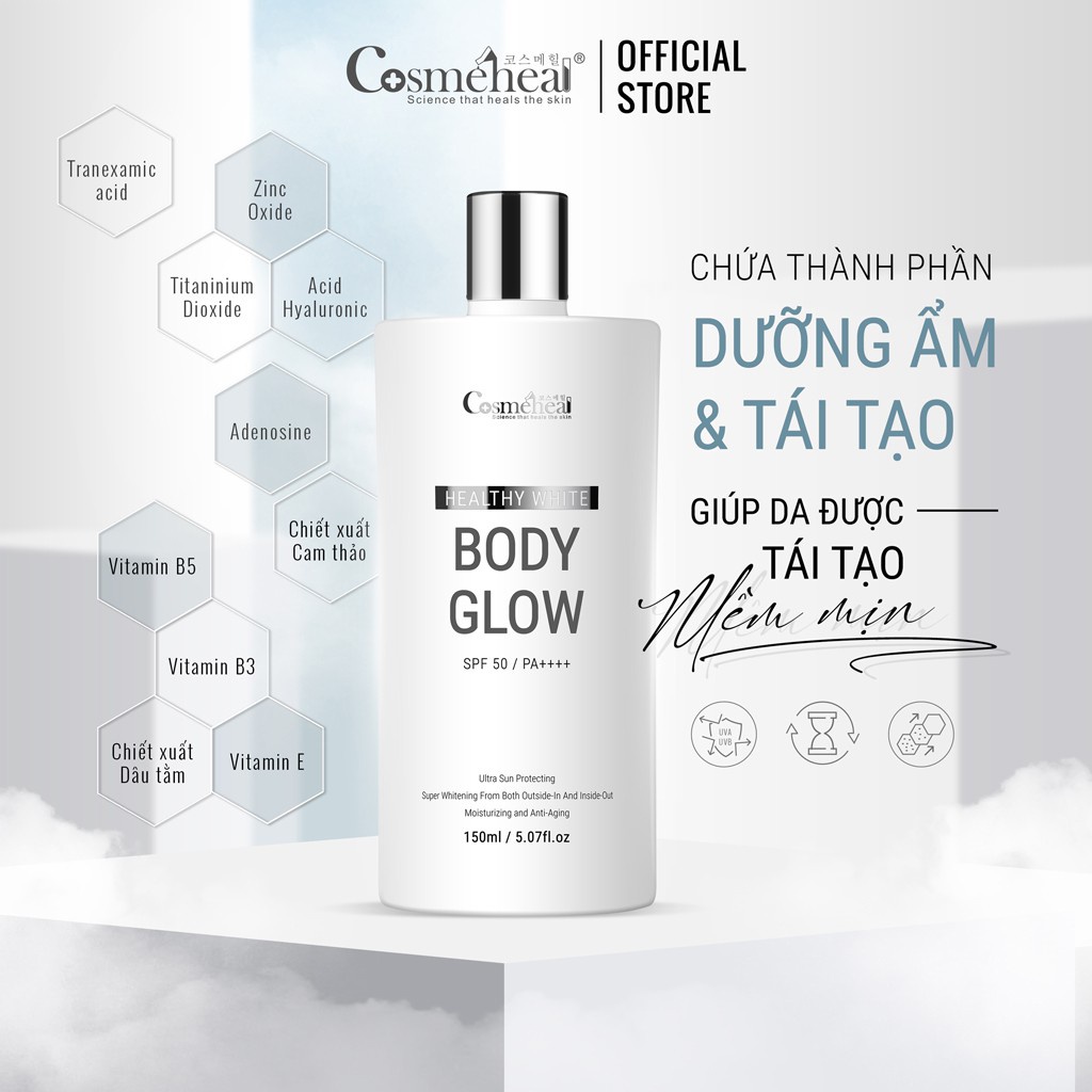 Sữa dưỡng thể trắng da Drceutics Body Lotion ban đêm, Cosmeheal ban ngày 150ml