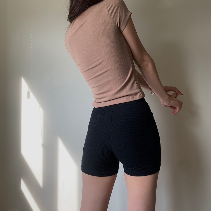 ADDSOMESUGAR Áo basic croptop thun gân đen/ xám/ nâu/ trắng