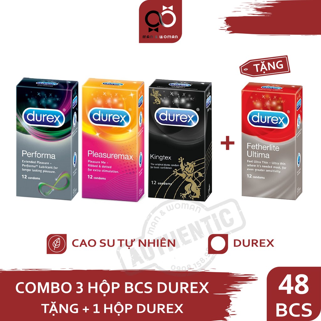 COMBO 4 hộp Bao cao su Durex Kingtex, Performa, Pleasuremax, FetherliteUltima CB020