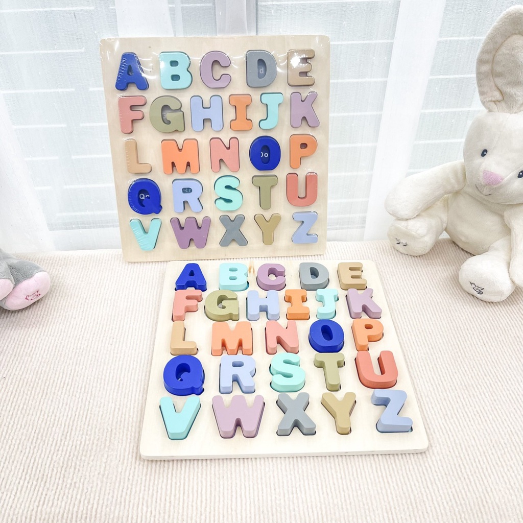 Bộ bảng chữ cái và số bằng gỗ cao cấp cho bé vừa học và chơi an toàn, màu sắc pastel
