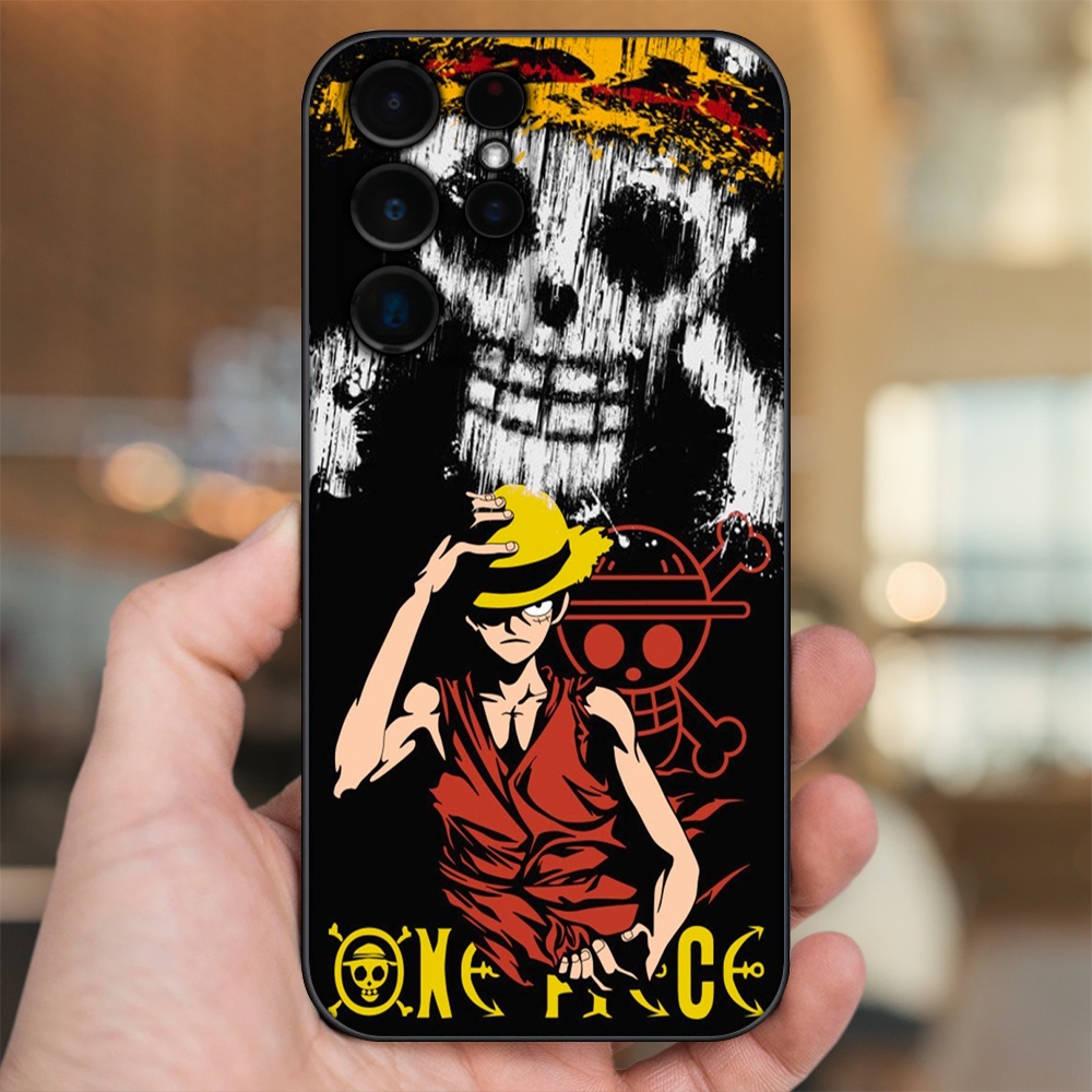 Ốp lưng Samsung S21 Ultra, S22 Ultra viền đen in hình Luffy One Piece
