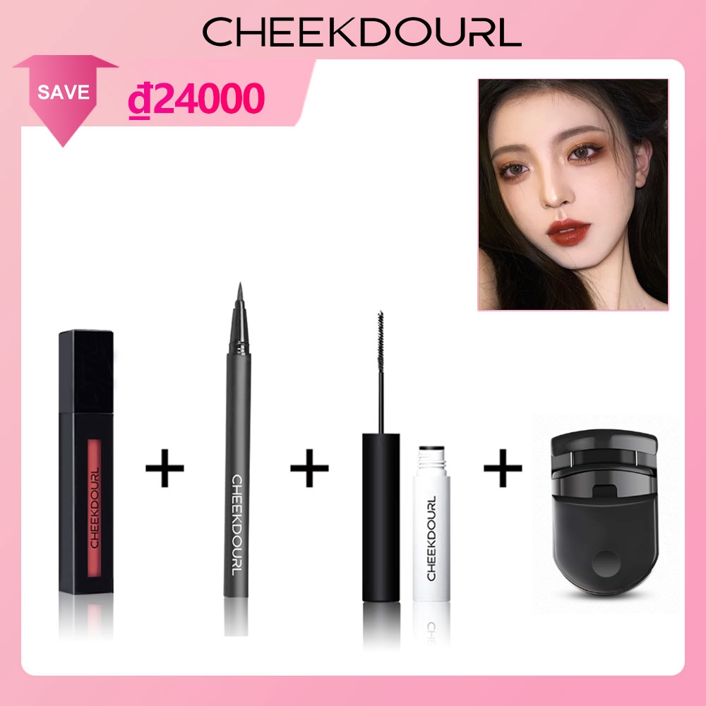 CHEEKDOURL 4 CÁI / Enchanted Velvet Matte Lipstick + Mascara + Kẻ mắt + Dụng cụ uốn mi cho mỹ phẩm / Trang điểm / Bộ trang điểm
