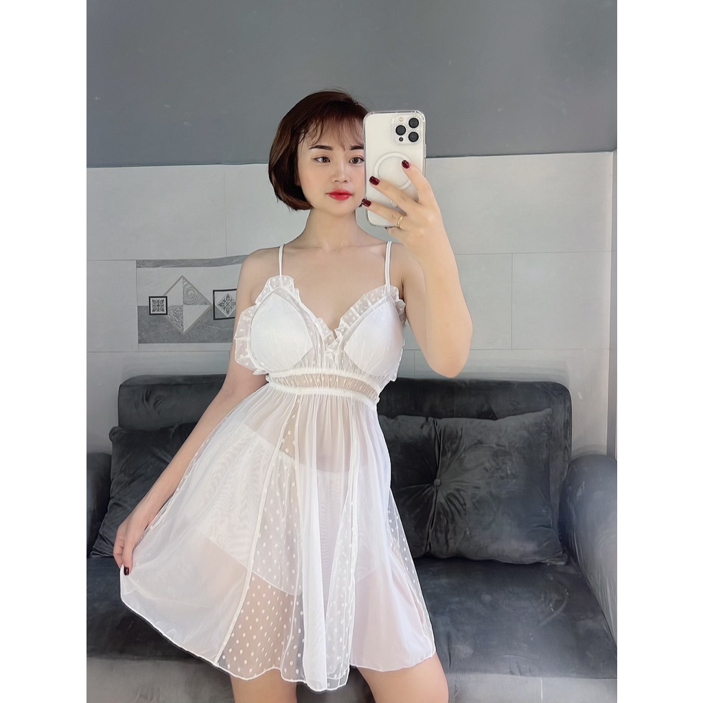 Váy Ngủ Nữ, Đầm Ngủ Sexy Cột Nơ Sau &lt;58Kg