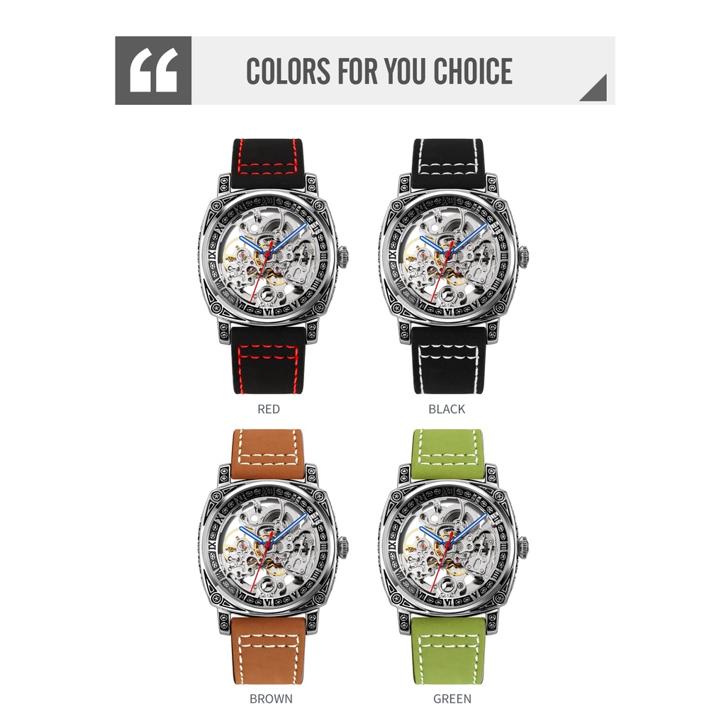 Đồng Hồ Cơ SKMEI 9271 Mặt Vuông Với Dây Đeo Da Chống Thấm Nước Dành Cho Nam