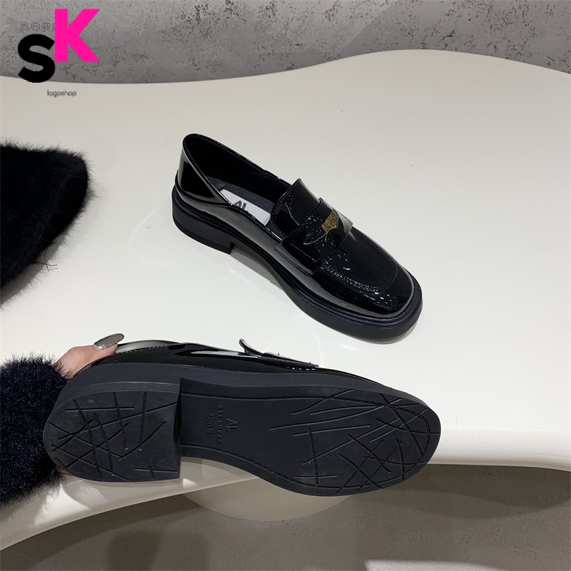 SK Korean style chic handmade customized Lefu shoes 's British Style 2022 new retro small gold buckle single shoes low heel thick bottom casual 's small leather shoes