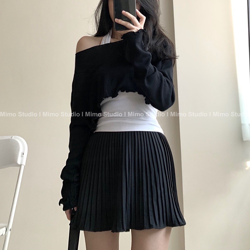 Croptop trễ vai - Chân váy dập ly | BigBuy360 - bigbuy360.vn