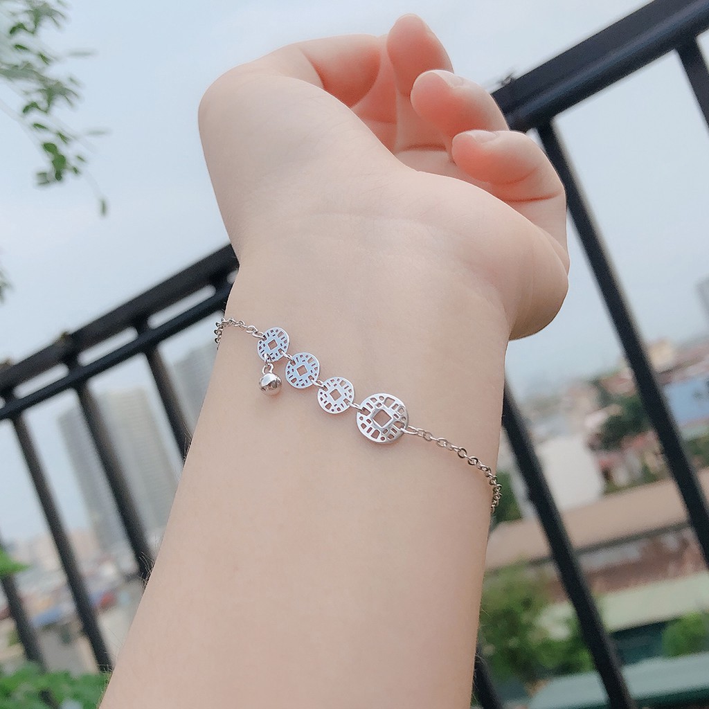 Lắc tay nữ bạc đẹp, vòng tay đồng xu may mắn trang sức bạc ta Minh Thoa JEWELRY