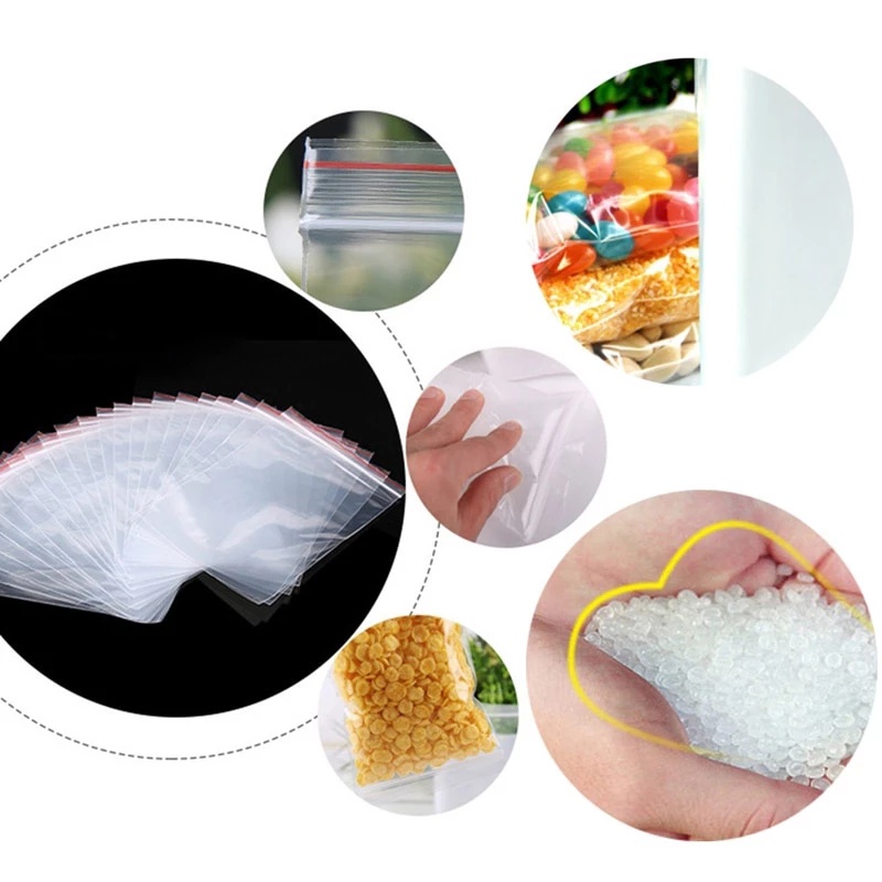 Set 100 túi zip nhựa PE trong suốt đựng thực phẩm/trang sức chống thấm nước và chống ẩm tiện lợi