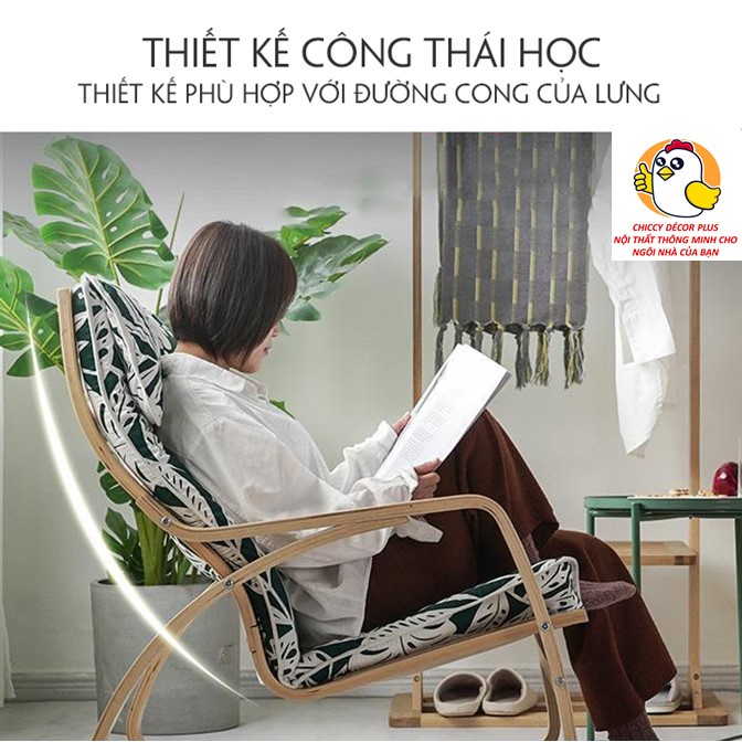 Ghế Poang bập bênh, ghế Poang thư giãn khung gỗ ngồi thư giãn đọc sách nghe nhạc-M006